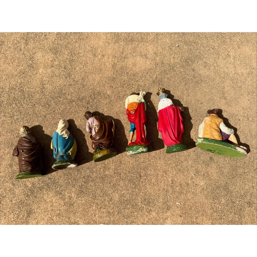 Vintage Paper Mache Nativity Figurines Set of 6 Hand Painted